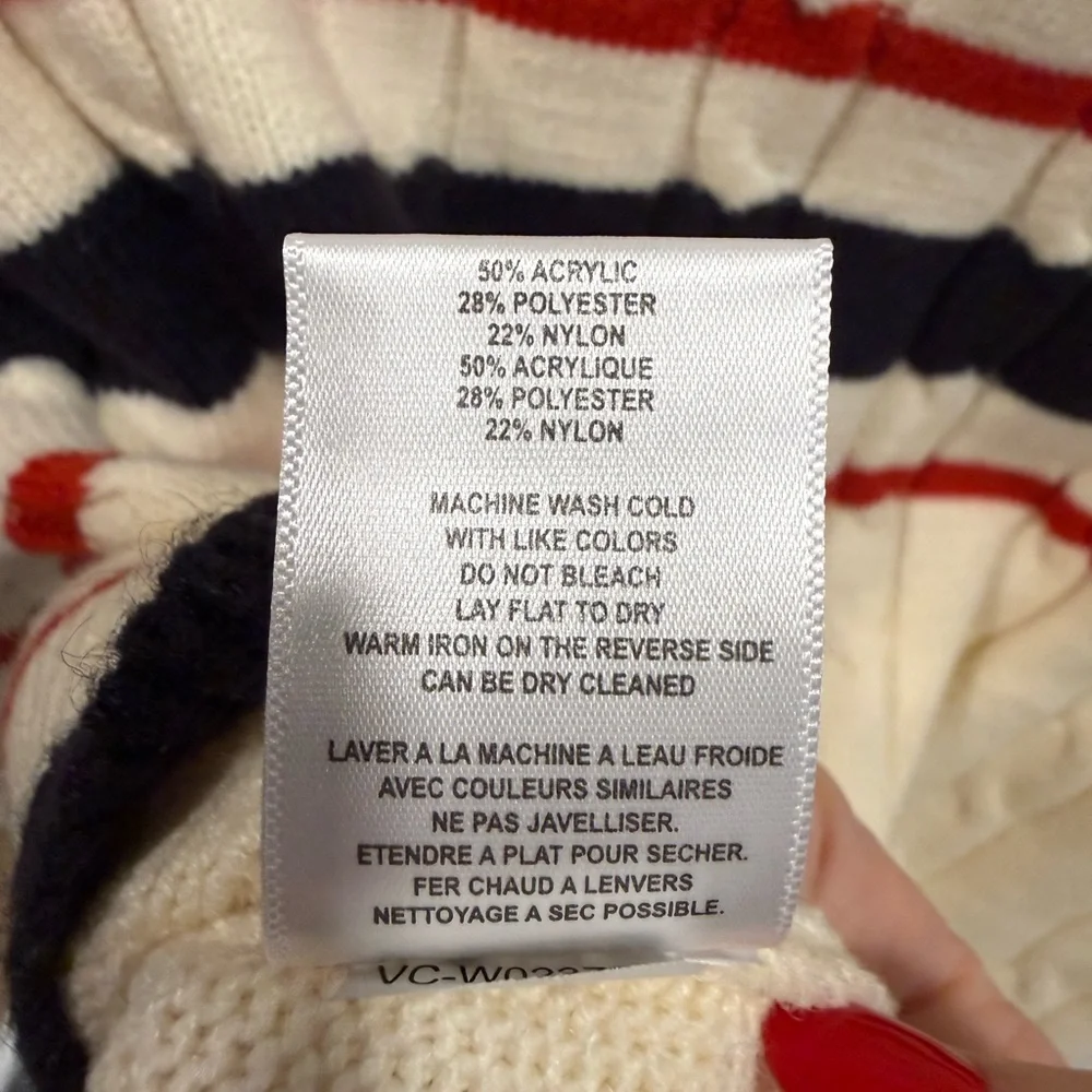 Vigoss Cream Cable Knit Sweater with Red and Navy Stripes - Picture 4 of 4